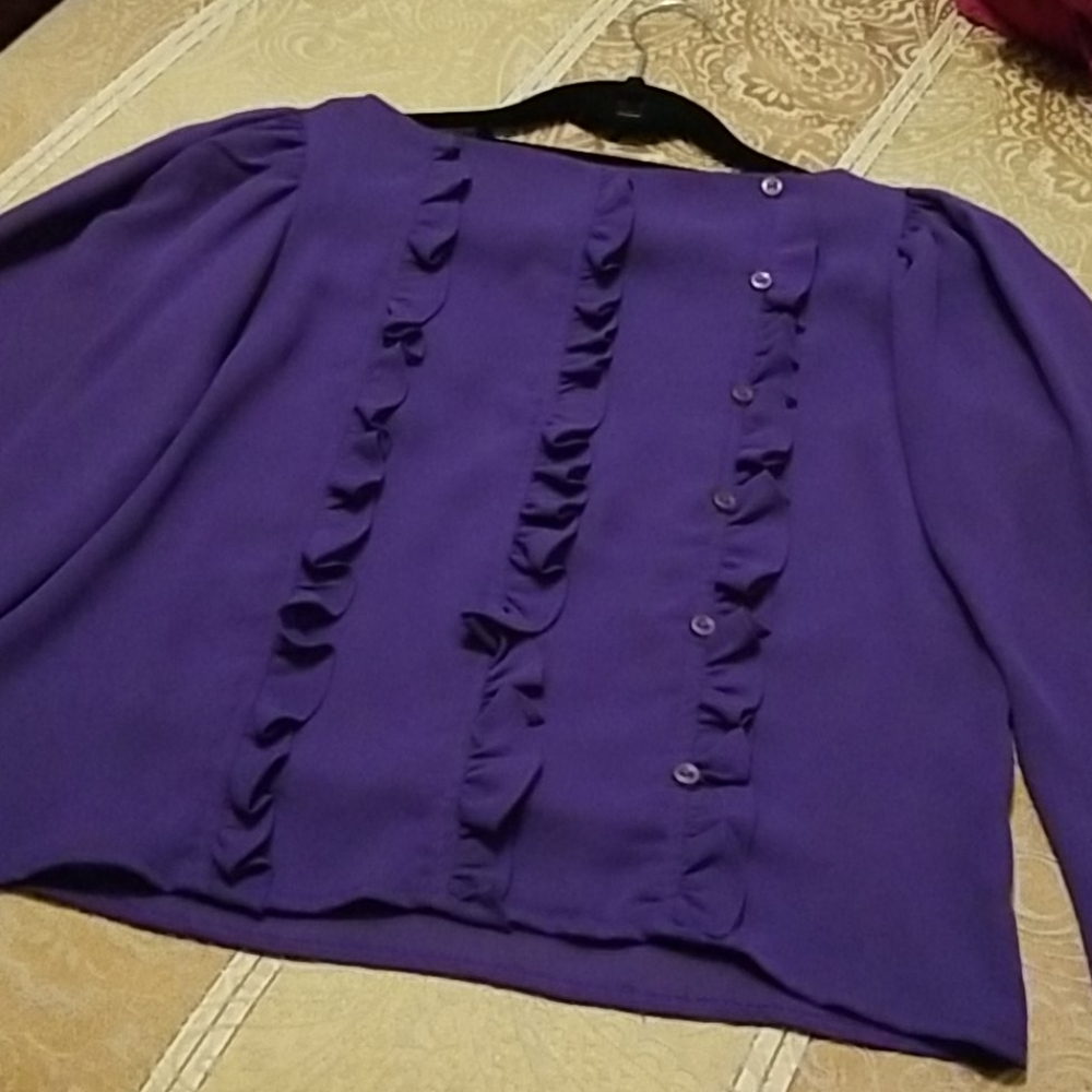 Vintage Purple Crop Ruffle & Button Blouse